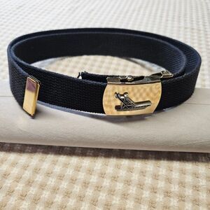 Solid Brass Sport Fisherman Boat Buckle Navy Blue Web Cotton Adjustable Belt